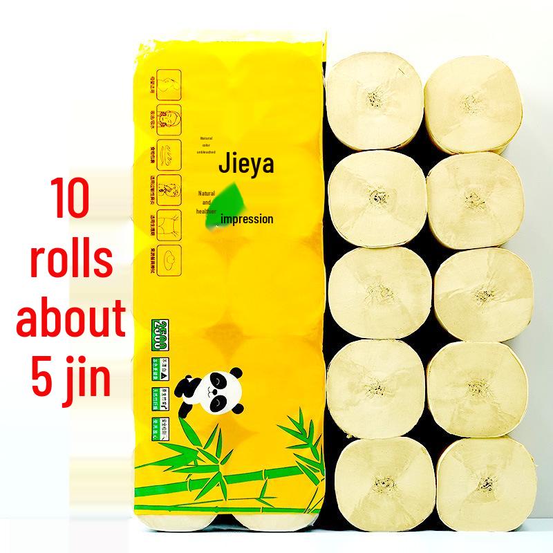 Jie Ya Bamboo Pulp Toilet Paper - 10 Thick Rolls, Economical Household Pack