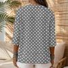 Women Casual Polka Dot Print V Neck Button Front Three Quarter Sleeve Linen Blend Blouse Lightweight Loose Fit Top for Daily Wear