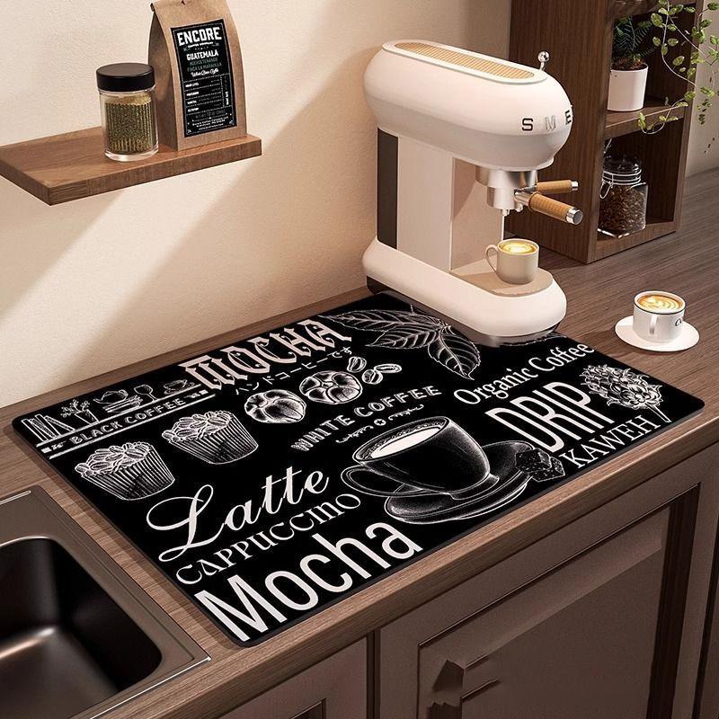Coffee Machine Mat Waterproof Drain Pad Non-slip Dish Drying Mats for Kitchen Quick Dry Tableware Faucet Placemat Dinnerware