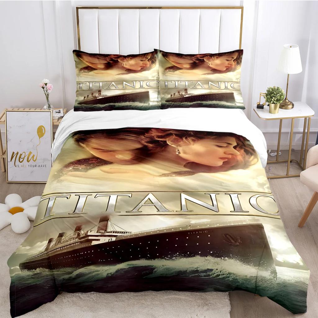 Titanic Romantic Love Duvet Cover Comforter Bedding Set Soft Quilt Cover and Pillowcases for Teens Boy Single/Double/Queen/King