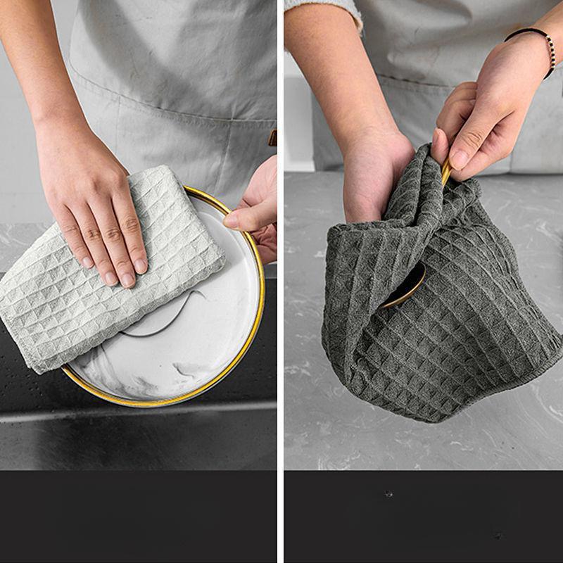 Waffle Rag Kitchen Dish Cloth Absorbent Non-linting Rag Household Thickened Cleaning Cloth Dish Cloth Hand Towel