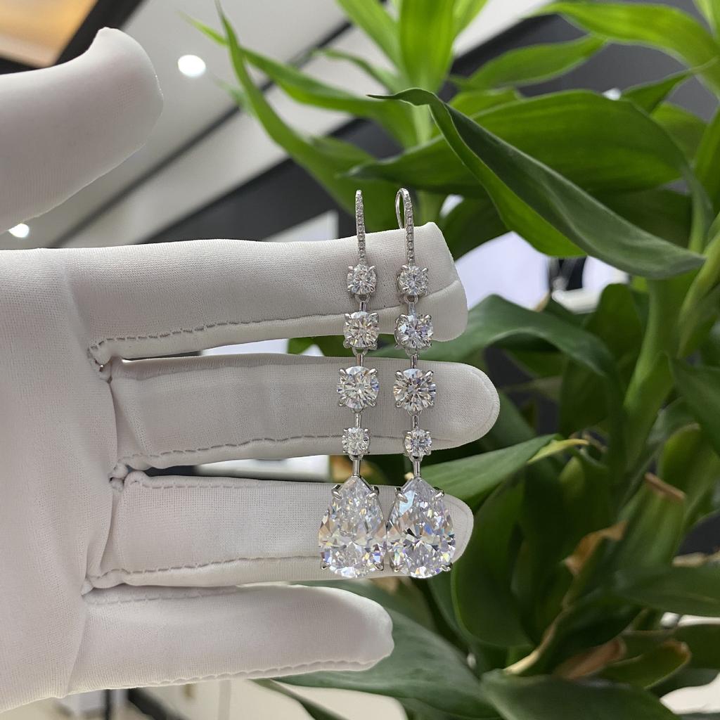 Gica Gema Boucles d'oreilles pendantes en diamant à haute teneur en carbone, argent sterling 925, pierres précieuses géométriques de 11 x 16 mm, design unique, bijoux raffinés et romantiques, cadeaux de mariage