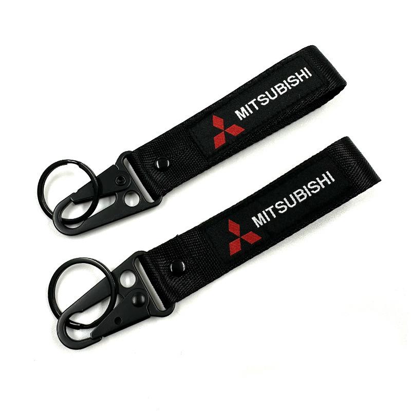 cyhk7 Embroidered Nylon Car Keychain for Mitsubishi Ralliart Logo Pajero Lancer Eclipse Galant Mirage L200 Motorcycle Key Ring hubcap