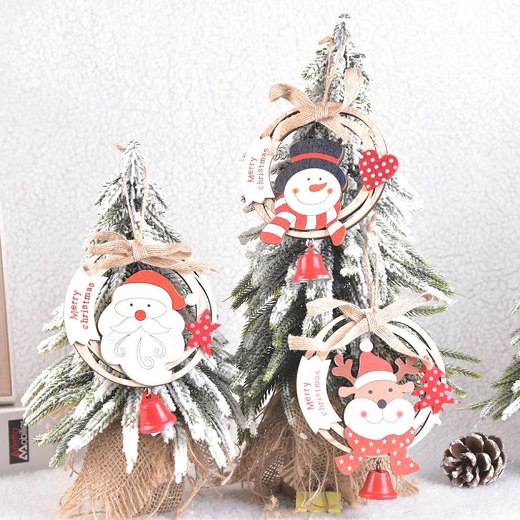 New Year Wooden Hanging Cute Burlap Christmas Tree Ornaments Party Decorations Pendants with Bells
