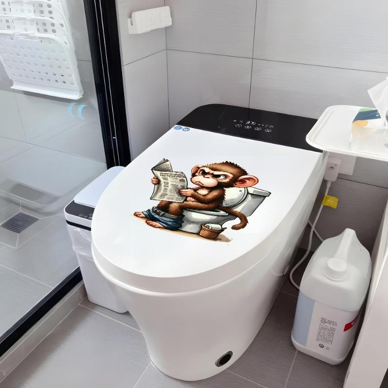 1PC Sticker Toilet Decoration, Newspaper Monkey Removable Wall Sticker