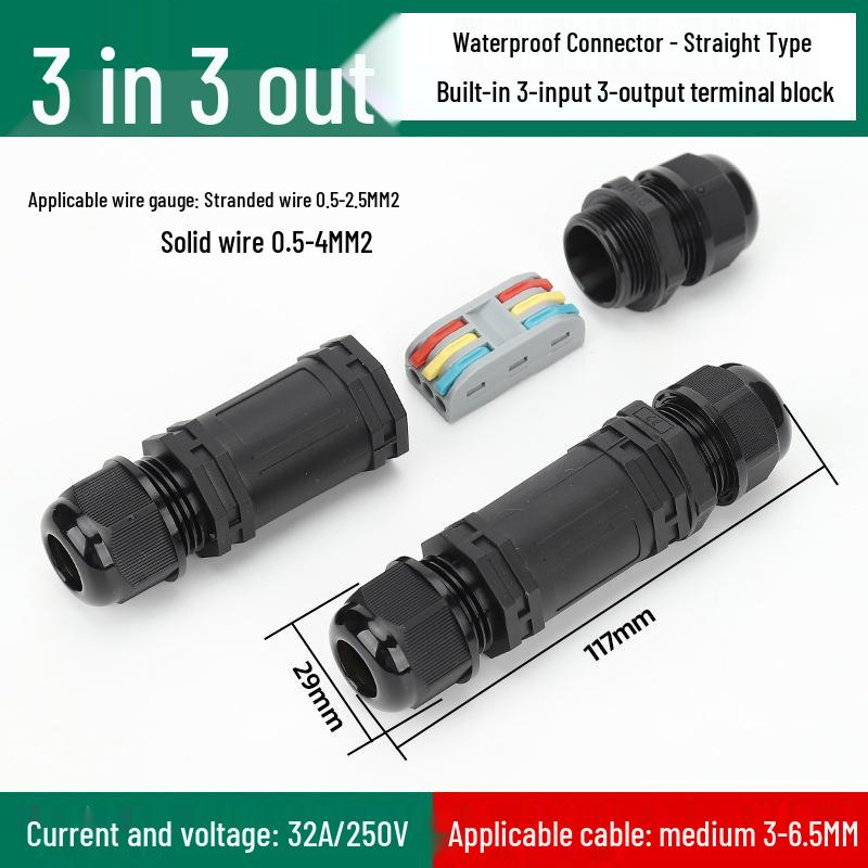 IP68 Waterproof Outdoor Mini Terminal Wire Connector, 2-in 2-out, Rainproof, Buried Cold Press Electrical