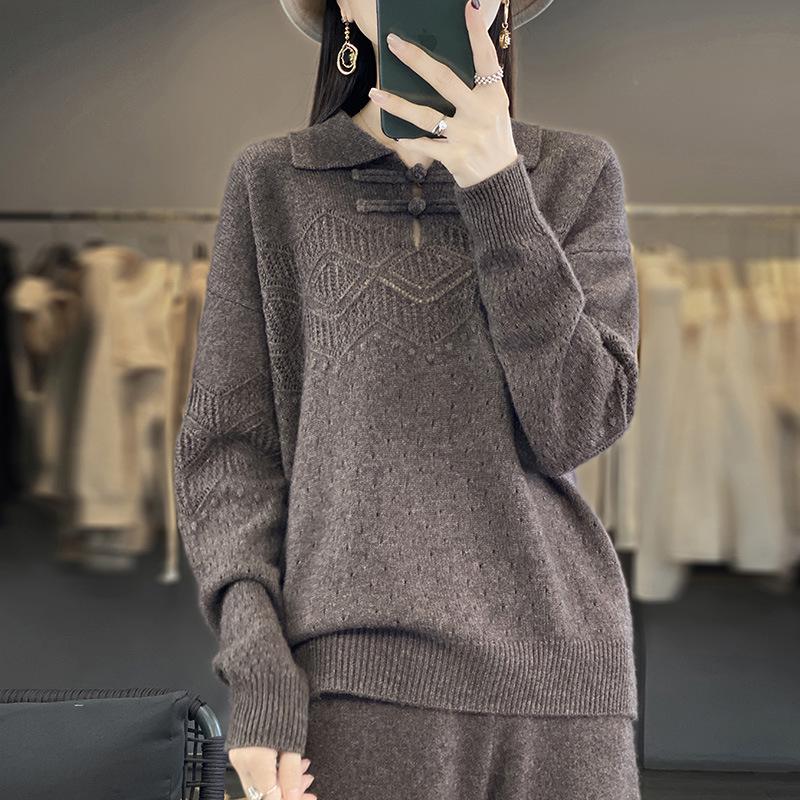Women's Cashmere Lapel Sweater - Versatile Long Sleeve Knitwear for Autumn/Winter