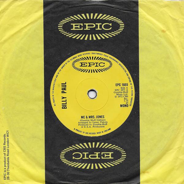 

7inch Record BILLY PAUL - Me & Mrs Jones SEPC1055 Epic 1973 UK Soul/Funk Used