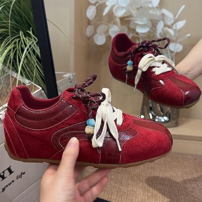 Retro Red Inner Height Increase Retro Autumn New Casual Women's Shoes Women