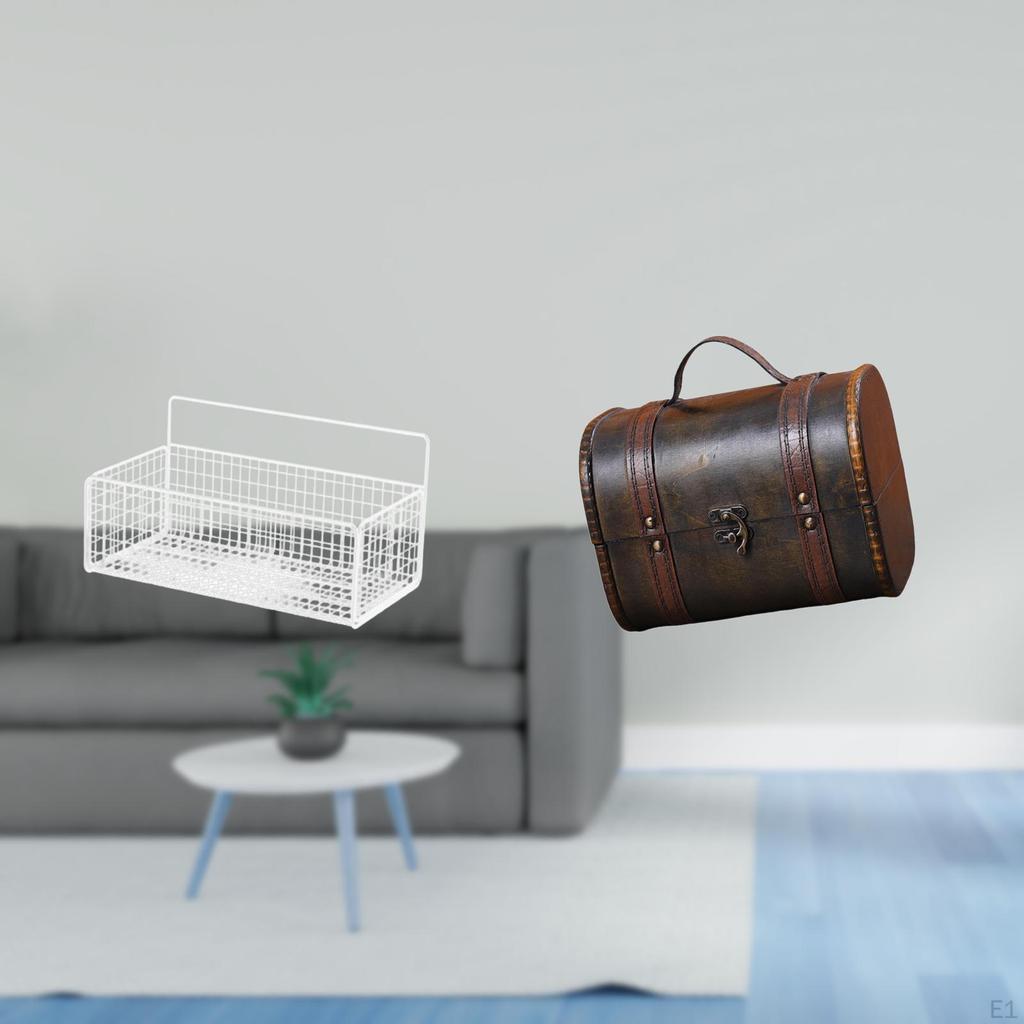 Floating Metal Wire Storage Basket And Wooden Jewelry Box Organizer for Kitchen Bathroom Countertop