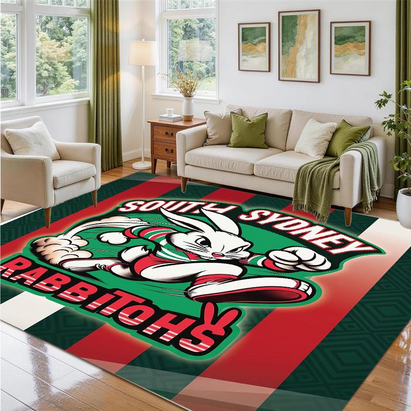South Sydney Rabbitohs Design Crystal Velvet Rug Soft Decorative Mat for Bedroom Entrance