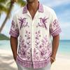 Men's Flamingo Print Short Sleeve Shirt, Casual Collar Tops, Tropical Palm Leaf Style For Spring & Summer