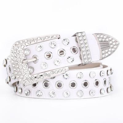 Weißer Damen-Freizeit-Jeansgürtel mit Strasssteinen Diamantgürtel Faux PU-Leder-Bund Schwarz und Rot