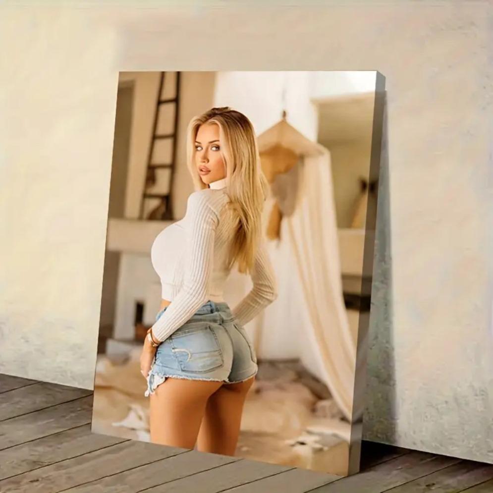 Vintage Framed 2D Wall Art - Sexy Model Poster, Art Deco Print for Bedroom/Living Room/Cafe Durable Home Decor