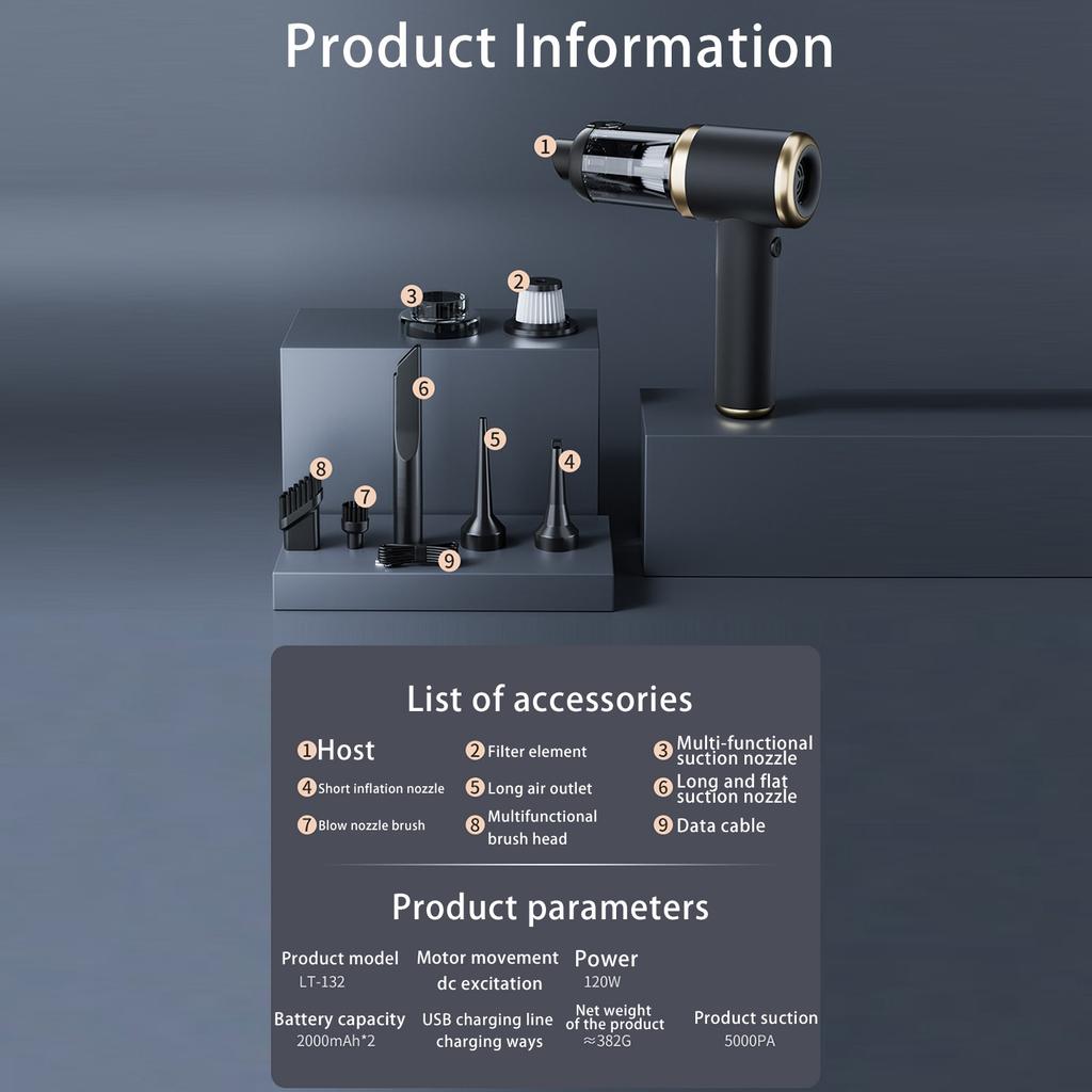 Handheld Vacuum Cleaner, Car Vacuum Cleaner, 6-in-1 Portable Cordless Vacuum Cleaner Set. Mite And Insect Removal. Wireless