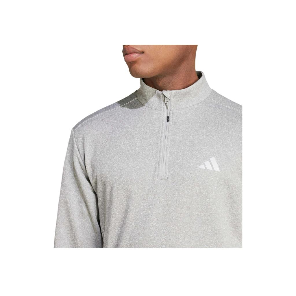 Adidas Game And Go Small Logo Sweatshirt Solid Color Half-Zip Sports Hoodie Men Sweatshirt Medium-Heather-Grey Black IW8398