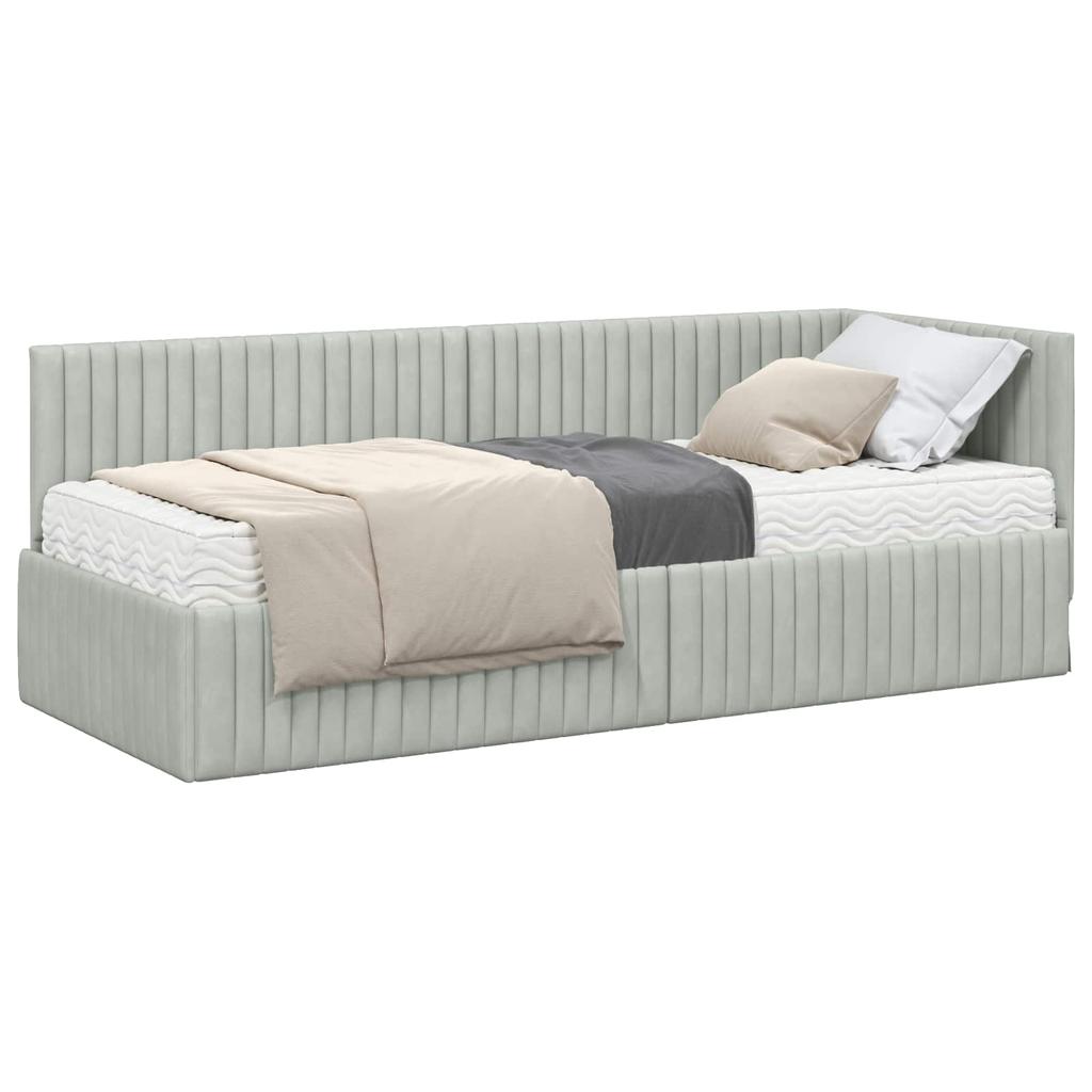 Corner Bed Frame with Mattress and Headboard 2 Pcs Light Grey Velvet