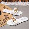 Classic Slippers Woman Slides Beach Flat Low Heels Women Shoes Solid Leather Platform Metal Decoration Summer Shoes Plus Size