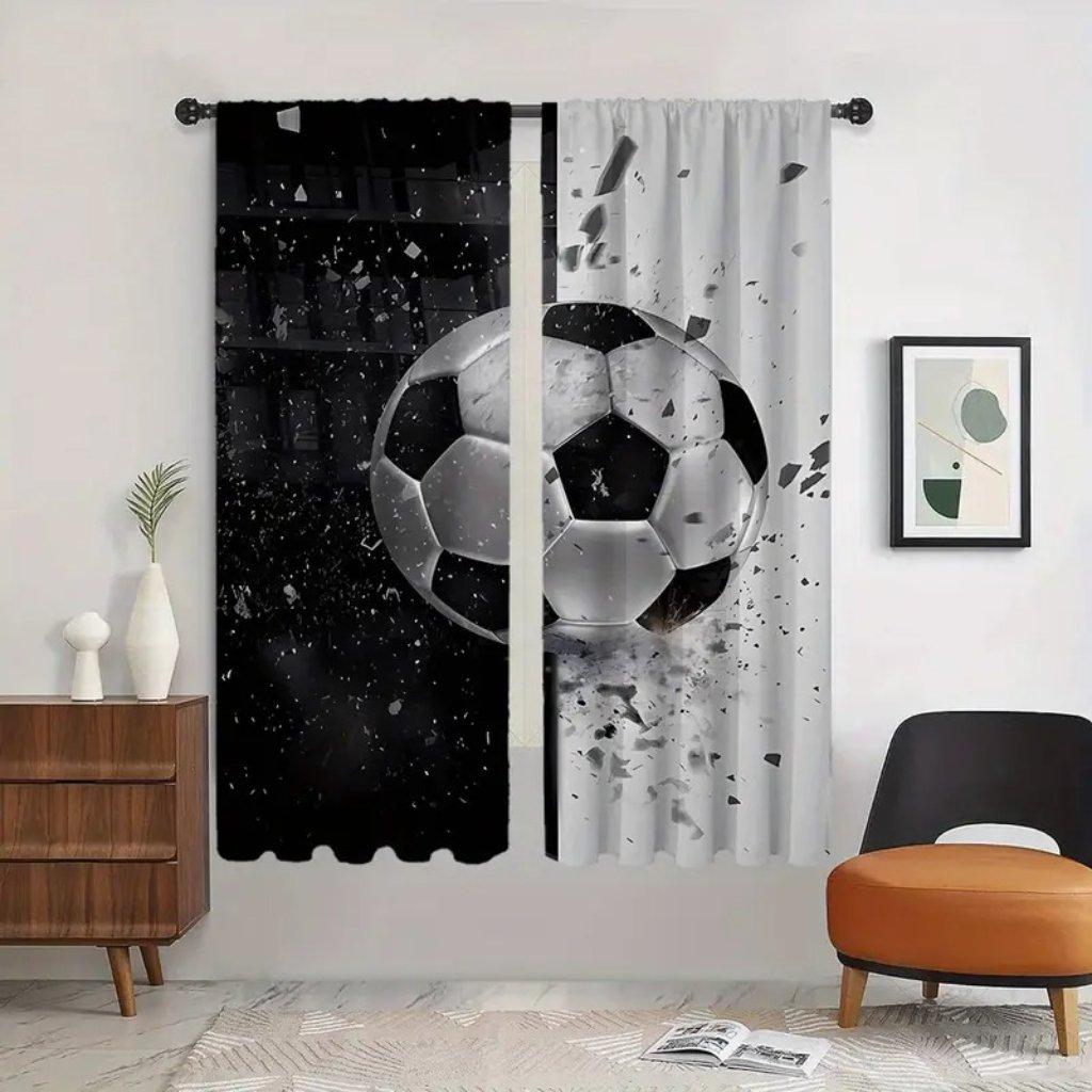 

2 шт. Полузатемняющие полиэстеровые шторы с футбольными узорами на кулиске для гостиной, спальни, офиса, кухни, кабинета, домашний декор 50W160H(CM)x2Panel&Grommet Top