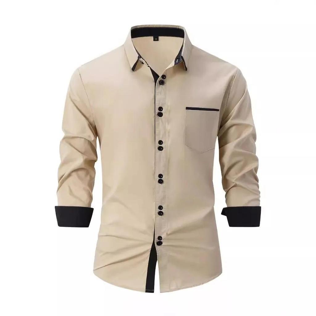 Autumn Men's Long Sleeve Shirt Golf Print Business Casual Men's Button-down Polyester Cotton English Shirt