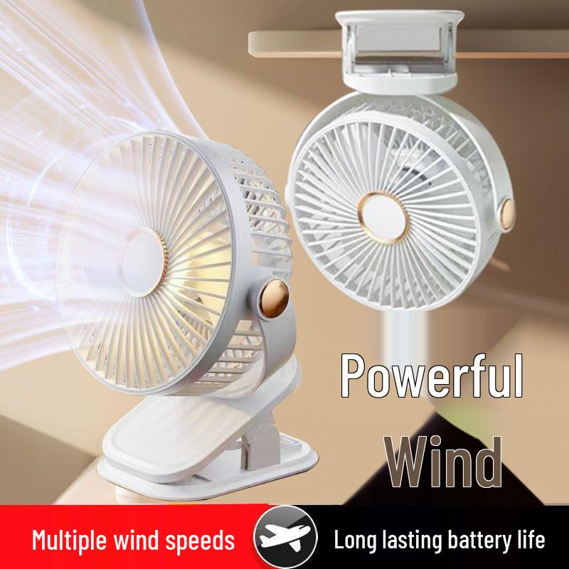 Ultra-Quiet Rechargeable Clip-On Fan with LED Night Light for Dorms and Desks