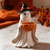 Detailed Resin Tabletop Figures Ghost Statue with Pumpkin Candy Bowl for Halloween Table Decor, Small Figurines Bedroom Cute Desktop Organizer Living