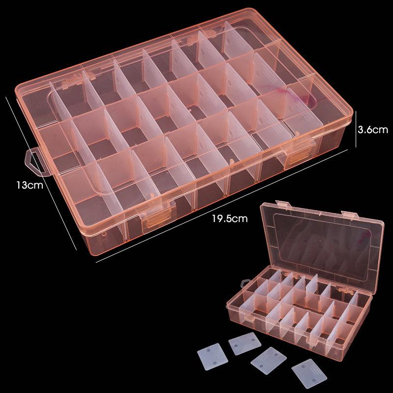 

19.5x13x3.5CM Прямоугольный Регулируемый Контейнер-Коробка для Украшений Кейс Отсек Пластиковый Ящик для Хранения для Бусин Серьги 24 Отсека 1 ШТ розовый
