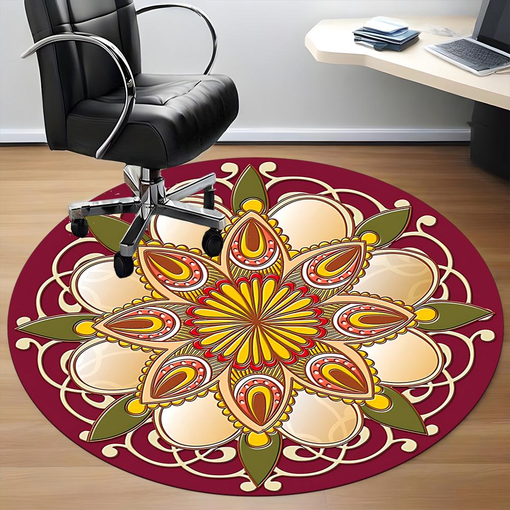 1pc MandalaChair Carpet for Office, Indoor Non-Slip Washable Polyester Fiber Carpet, Mat For Office, Machine Washable