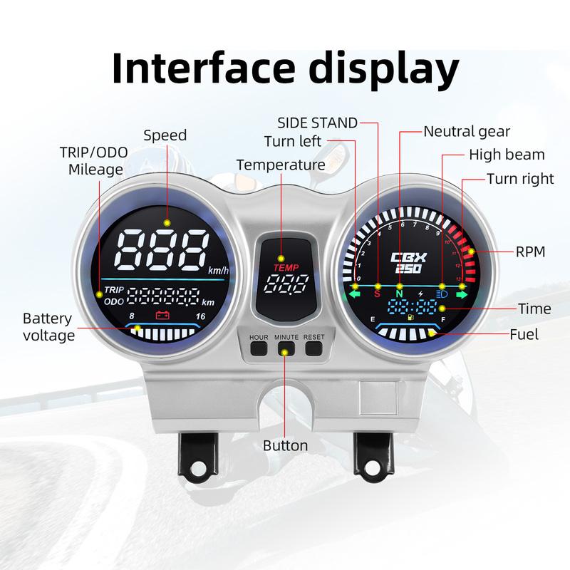 QC Motorcycle Speedometer LCD Dashboard Tachometer Tacho Fuel Level Gauge Voltage For Honda CBX250 CBF250 Twister 2001-2008