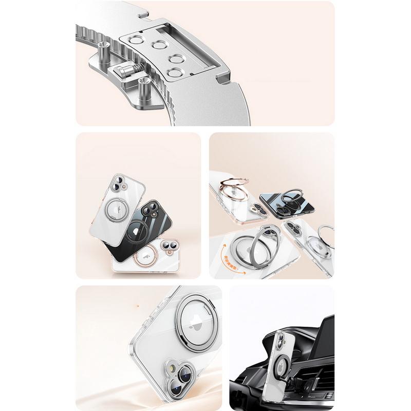 Metal Bracket Magnetic Clear Phone Case For iPhone 16 15 Pro Max 14 Pro 13 12 for Magsafe Transparent Shockproof Hybrid PC Hard Bumper Cover