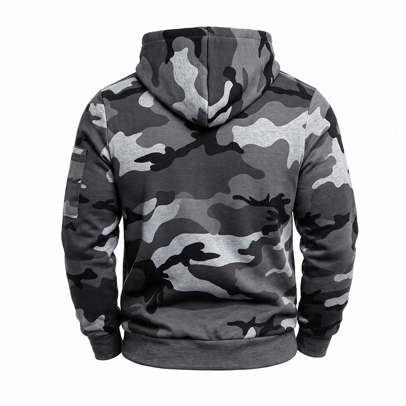 Men's Camouflage Half Zip Hoodie, Long Sleeve Drawstring Hooded Sweatshirt with Zipper Pockets, Casual Tactical Streetwear Pullover for Men