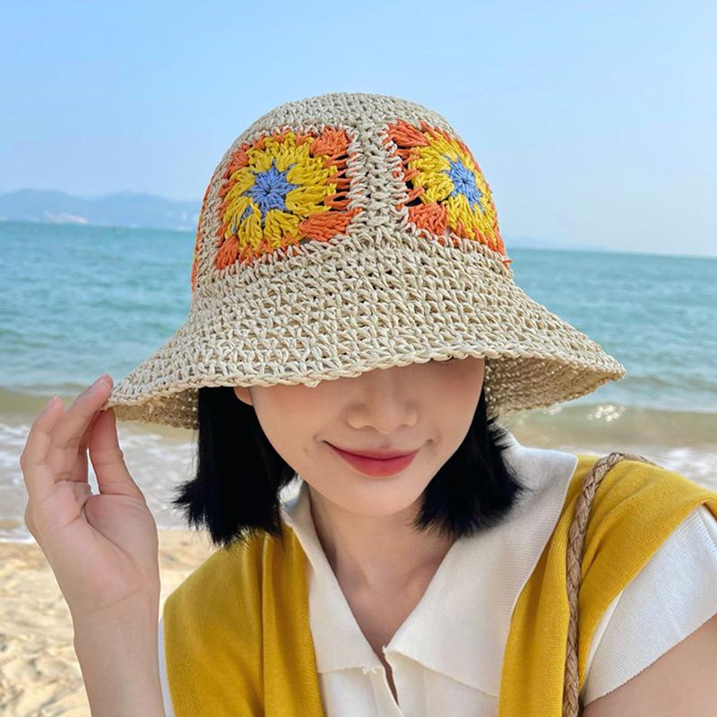 New Straw Bucket Hat Women's Summer Sunscreen Sunshade Big Edge Versatile Folding Sun Hat Fashionable Washbasin Hat