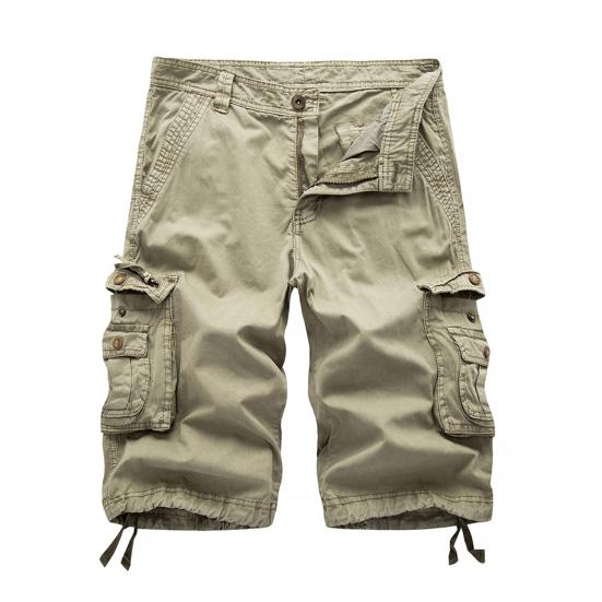 Casual Men's Solid Color Summer Multi-Pockets?Cargo Shorts Loose Fifth Pants