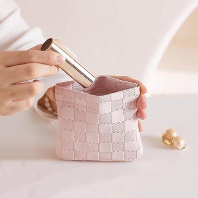 Kleine Schminktasche für die Handtasche Wasserdicht Kunstleder Druckknopfverschluss Organizer-Tasche Mini-Reise-Aufbewahrungstasche für Münzen Karten Schmuck