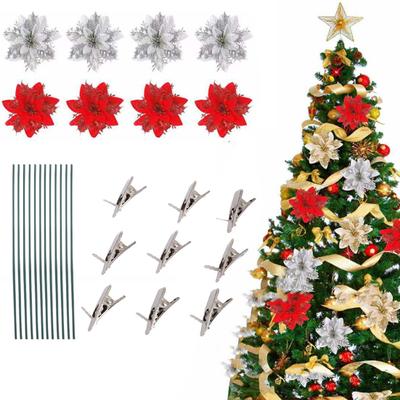 10 Pcs Christmas Flower Spring Clips Mini Metal Clips Elastic Stainless Lightweight Reusable No Deformation Xmas Tree Flower Ornament Fixed Clip Hair