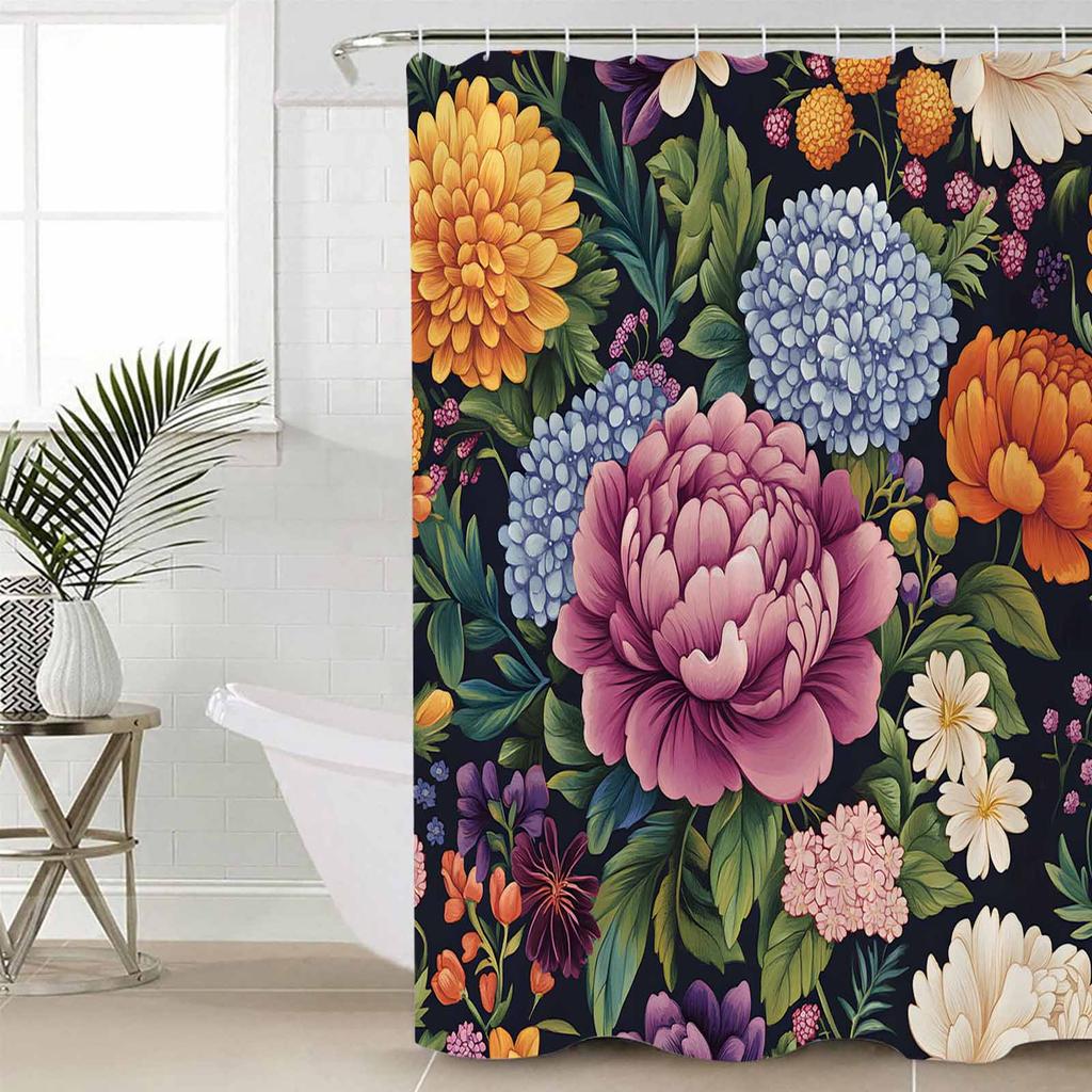 Revivalism Dahlia Flower Shower Curtain Bathroom Decorative Waterproof with Hooks