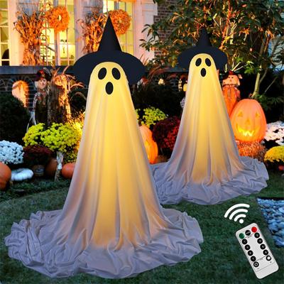 2 Stück Outdoor Halloween Dekorationen Gruseliger Geist Halloween Deko mit Lichterkette Batteriebetrieben Veranda Hof Dekorationen