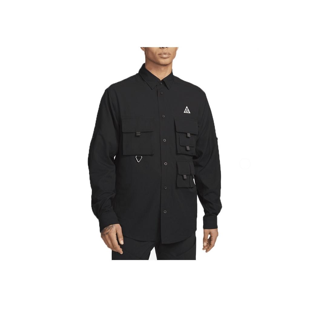 Nike Solid Color Multi-Pocket Collared Single-Breasted Jacket Men Outerwear Black DN3936-010