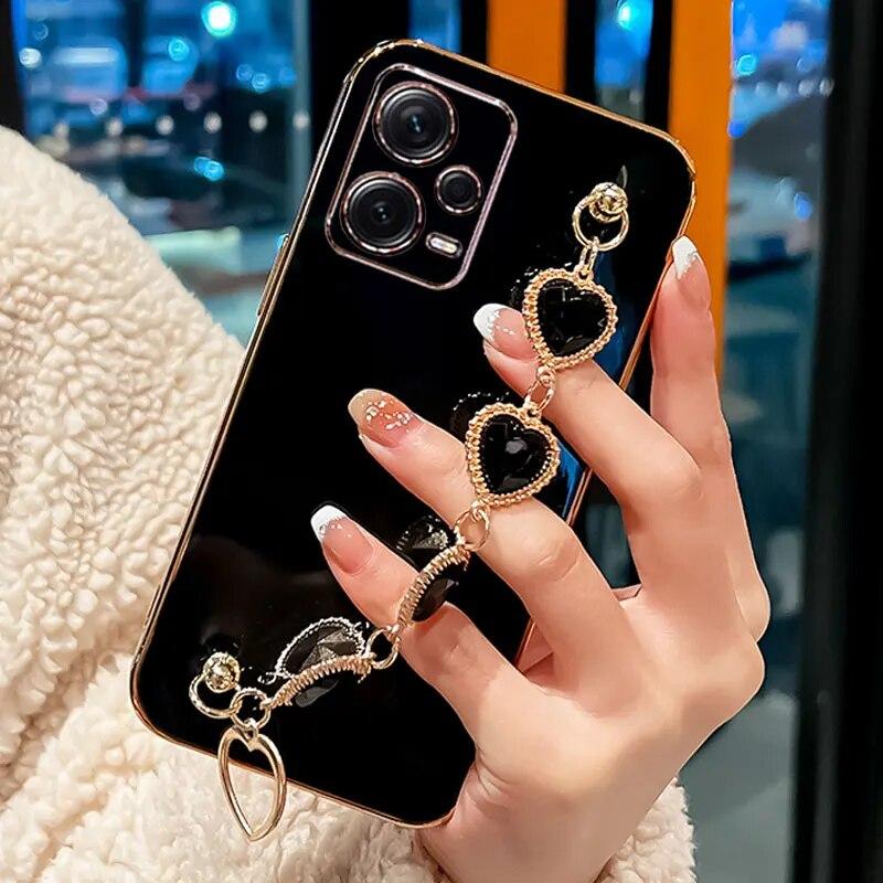 Fashion Diamond Bracelet Chain Silicone Case for Xiaomi 13T Pro Redmi Note 12 Pro 11 9s 10s 8 10 9 Pro Plating Protection Cover