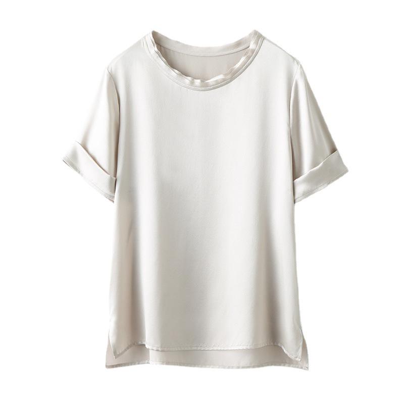 Women's Petite Summer Silk T-Shirt - Pure Color, Short-Sleeved, Mulberry Silk