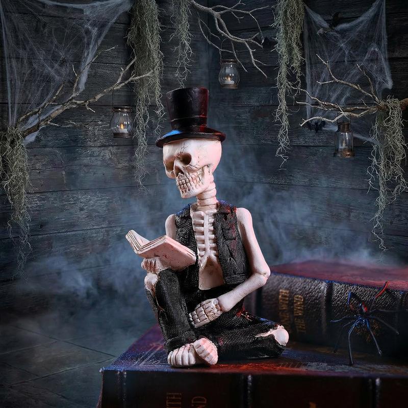 Figure Reading Book Ornament for Halloween House Decor and Photo Prop
