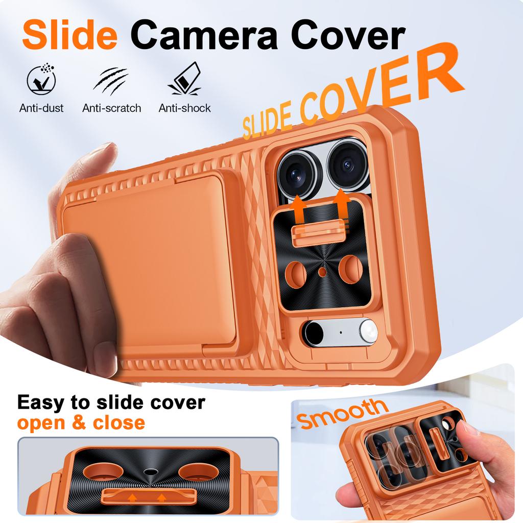 Protective Wallet Case with Card Holder, Kickstand and Camera Cover for iPhone 17 Pro Max-Orange