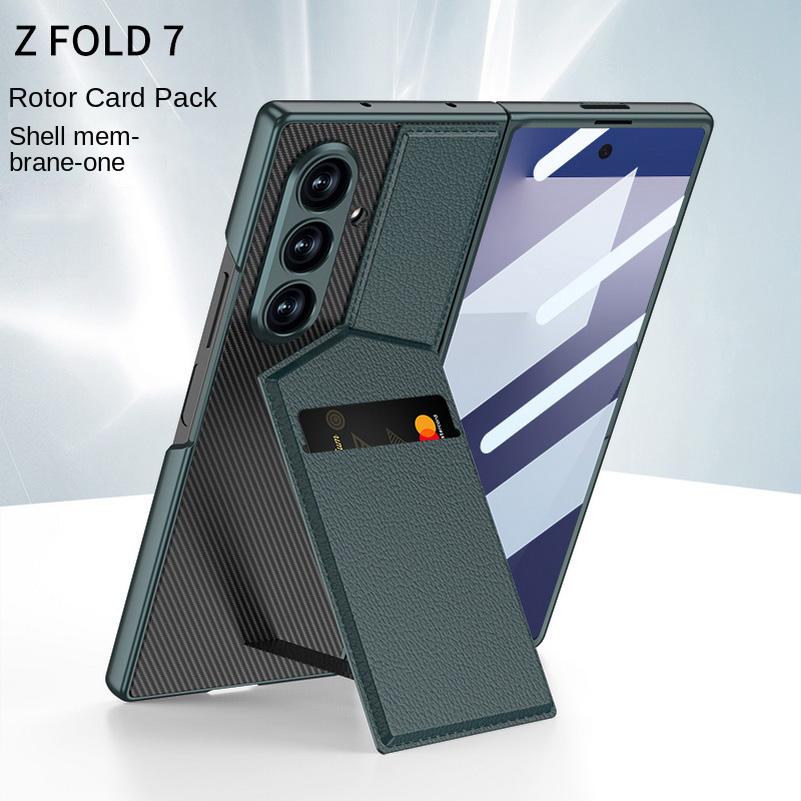 Leather Stand Holder with Credit Card Slot Glass Protector Phone Case for Samsung Z Fold 7 Galaxy Z Fold7 Lens Protect Cover