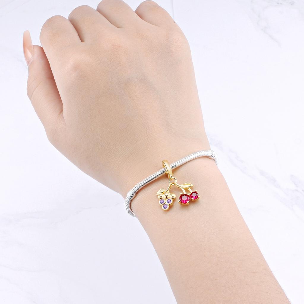 Copper Grape Cherry Fruit Original Pendants Bracelet Charms Jewelry Party Beads Diy Trendy Gifts Accessory