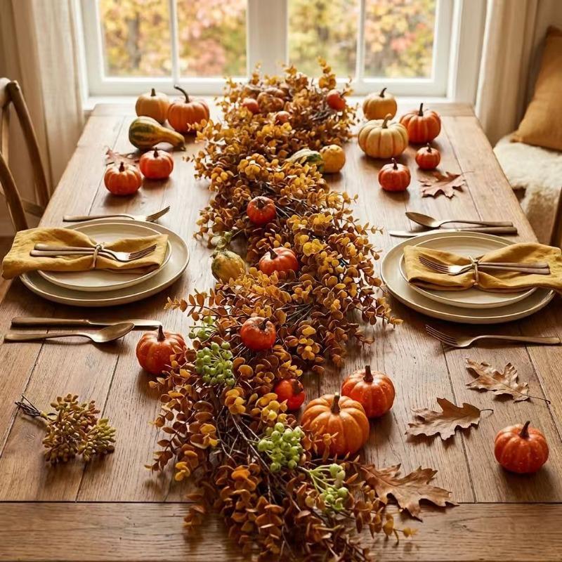 1PC Simulation Pumpkin Berry Rattan, Harvest Festival Thanksgiving Autumn Decoration Wreath Halloween Cross-border Simulation Maple Leaf