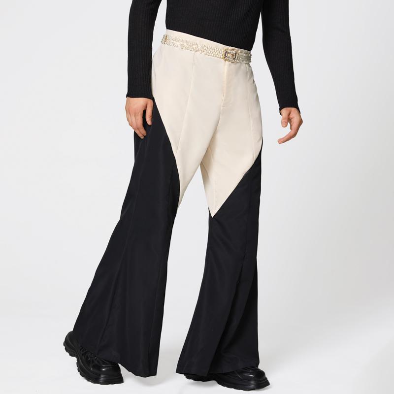 INCERUN Men Zip-up Waist Stitching Patchwork Casual Long Flare Trousers Pants