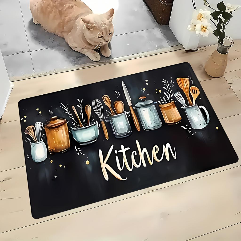 Kitchen Carpet Runner, Utensil Pattern Non-Slip Floor Mat, Washable Rug for Hallway Bathroom Bedroom Bedside, Gift, 1PC