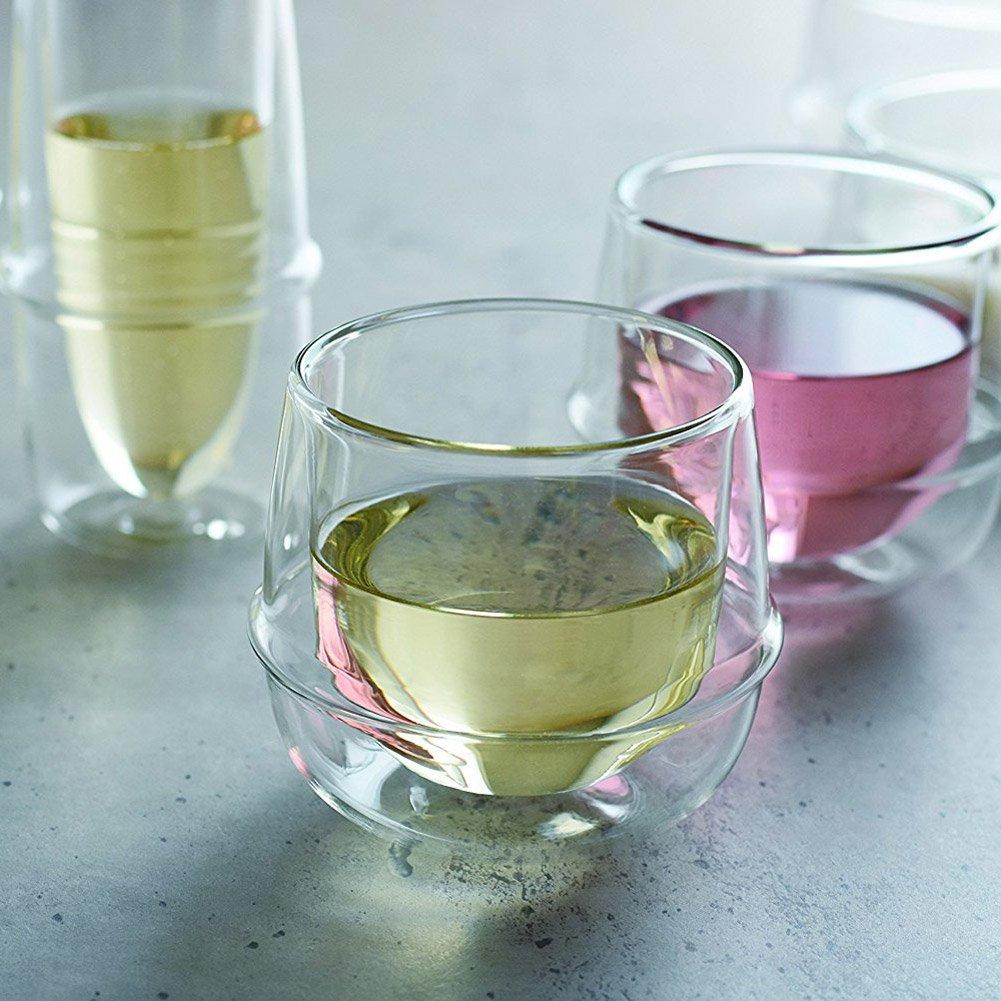 Kinto Sklenice na víno KRONOS s dvojitou stěnou 250 ml, žáruvzdorné sklo, bezpečný dárek, 23108, vhodná do mikrovlnné trouby/myčky