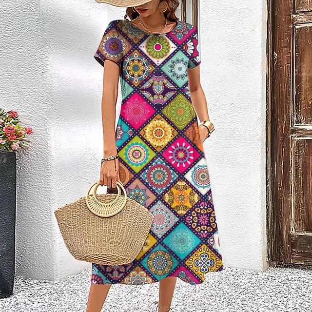 Elegante vestito t-shirt a maniche corte moda vacanza al mare abiti midi donna abbigliamento stampa 3D