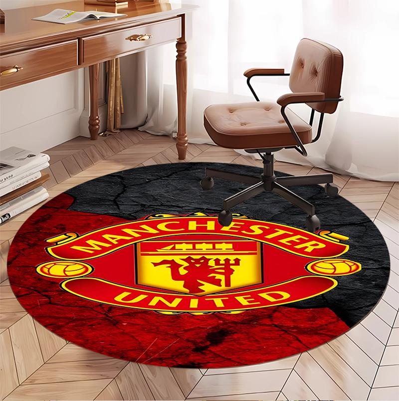 Tappeto Rotondo con Motivo Manchester United F.C, Tappetino da Interno/Esterno, per Picnic, Sala Giochi, Camera da Letto, Ufficio, Soggiorno, Tappeto Decorativo per la Casa, Regalo di Compleanno